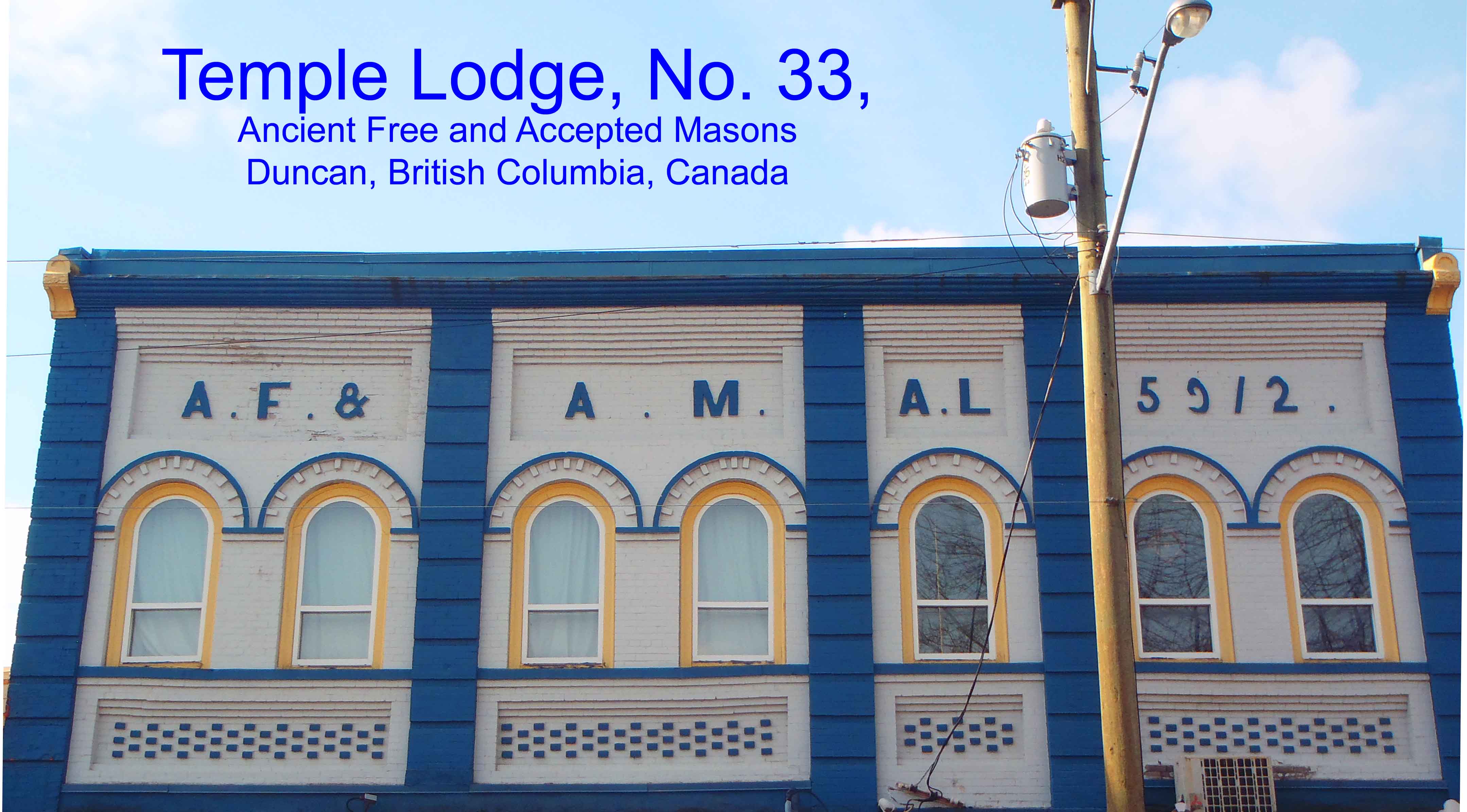 Masonic Temple, Duncan, B.C. and Temple Lodge header